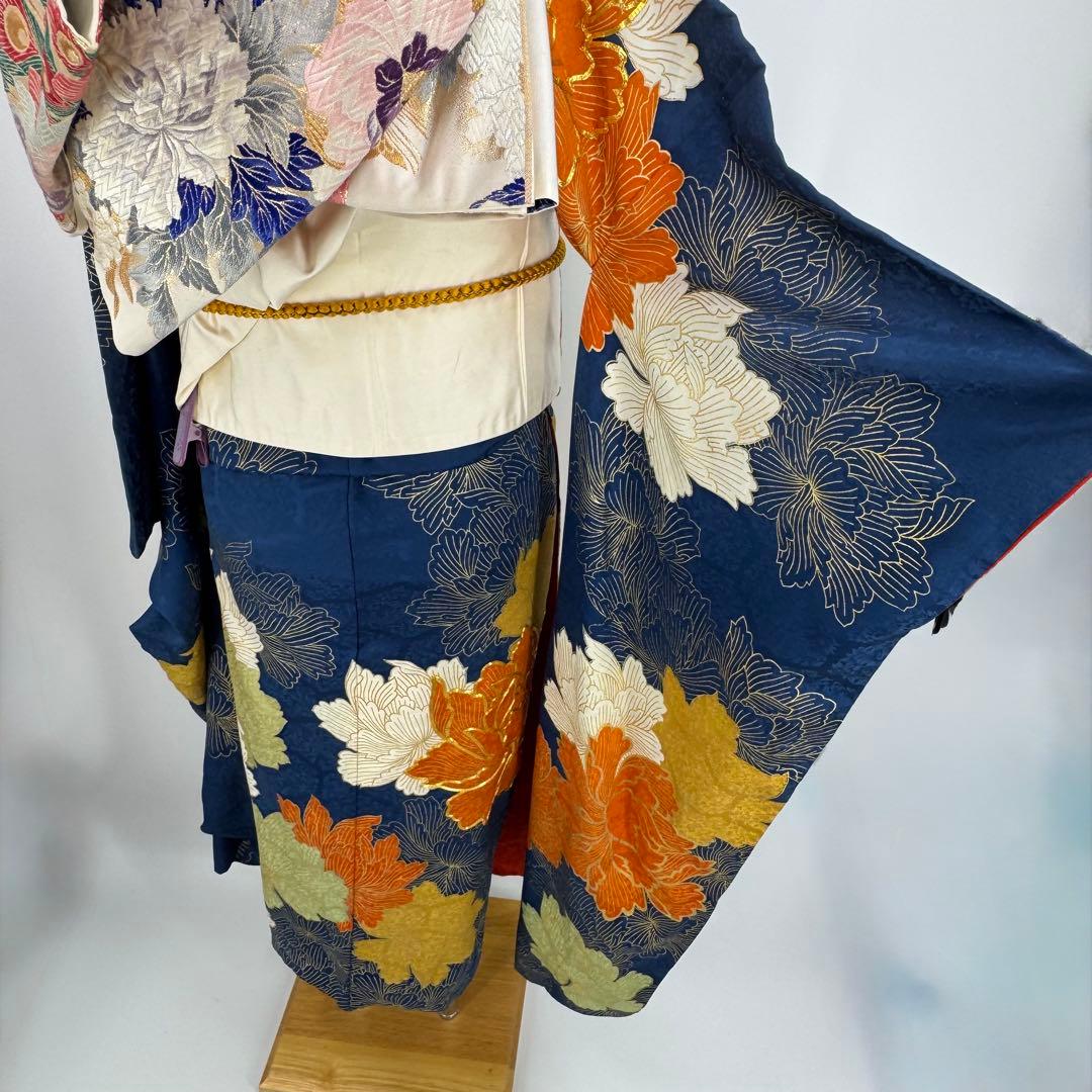 振袖フルセット　青系　成人式　結婚式　お祝い　金駒刺繍　豪華