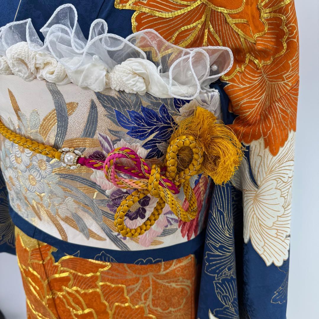 振袖フルセット　青系　成人式　結婚式　お祝い　金駒刺繍　豪華