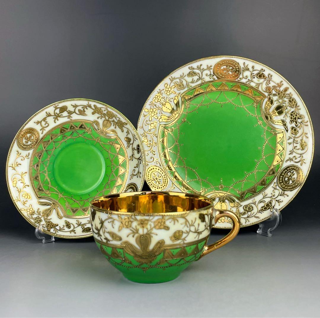 オールドニッポン ティーカップ ソーサー トリオ アールヌーボー 金盛り
