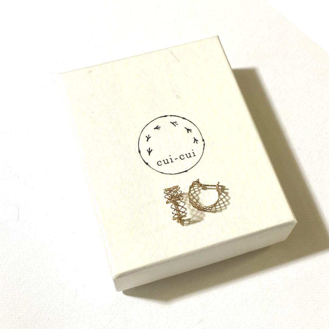 【美品】cui-cui ゴールド メッシュ フープ ピアス | K10YG