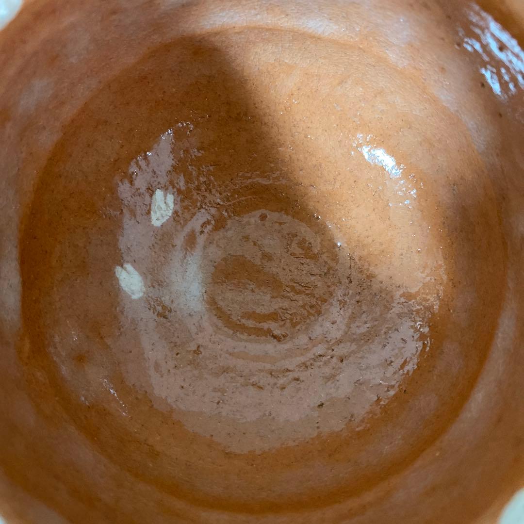 吉村重生（楽入）造　赤楽桜柄茶碗　共箱　栞付き　京焼　楽焼　赤茶碗　茶道具