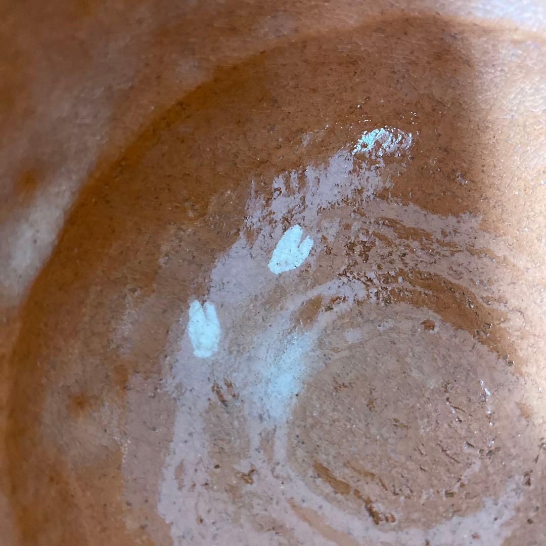 吉村重生（楽入）造　赤楽桜柄茶碗　共箱　栞付き　京焼　楽焼　赤茶碗　茶道具