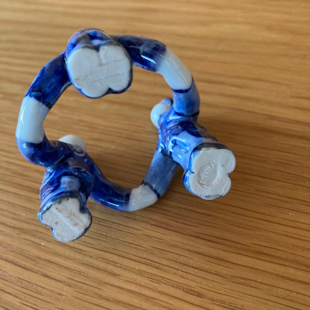 【茶道具】蓋置　染付三つ人形　景雲造　京焼