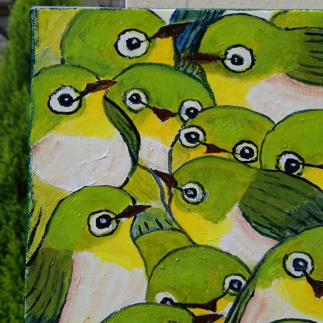 油絵　Alles Gute　仲良く集まるくちばしの小さな鳥たち　2