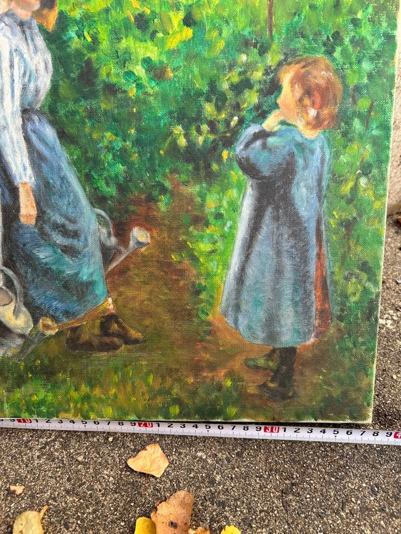 油彩画 子供と女性の風景