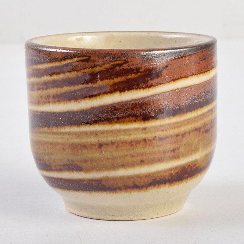 人間国宝　濱田庄司作　柿釉刷毛目　酒盃　銘「瑞気」　共布共箱　M　R9149