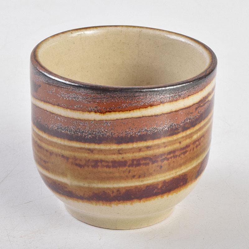 人間国宝　濱田庄司作　柿釉刷毛目　酒盃　銘「瑞気」　共布共箱　M　R9149