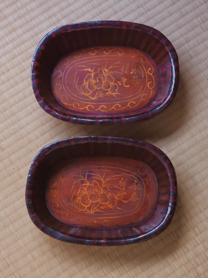 永辰祥造　唐木　寄木煙草盆　漆工芸　箱付　煙道具　茶道具Q2330