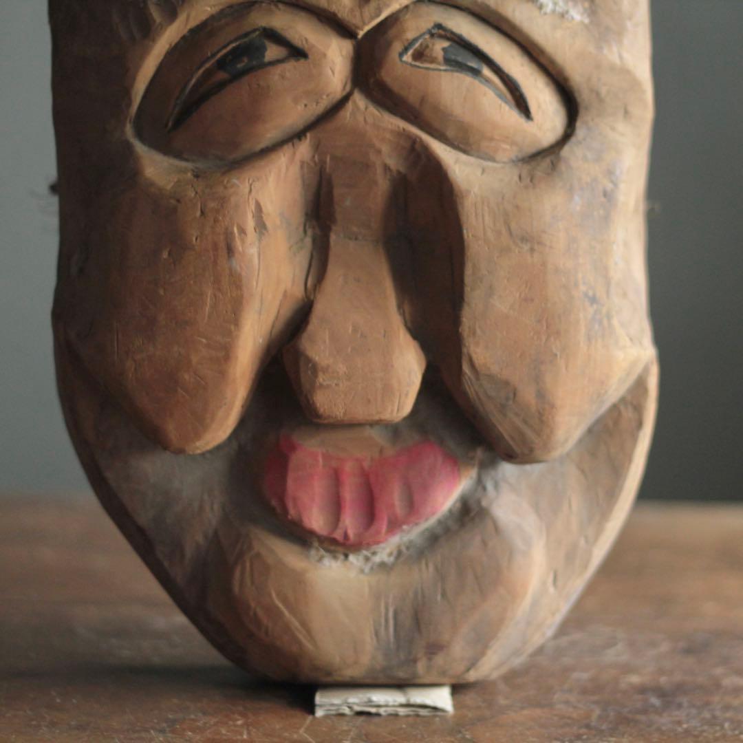 古い 木彫 面 おきな 民芸 古道具 アンティーク オブジェ