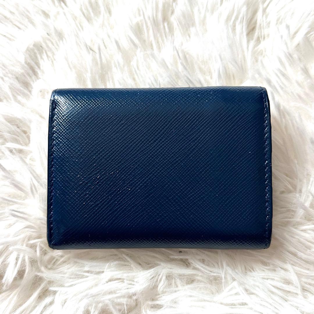 PRADA プラダ 三つ折り財布 サフィアーノレザー ネイビーブルー