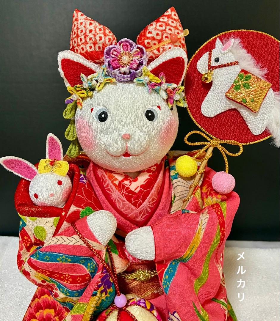 【ねこの創作人形】まねき猫　ちりめん細工　縮緬細工　正月飾り　招き猫