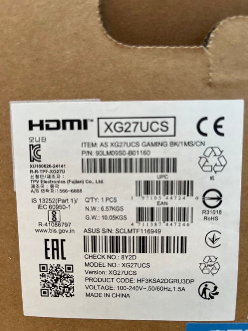 ROG XG27UCS 27インチゲーミングモニター 4K 144Hz以上