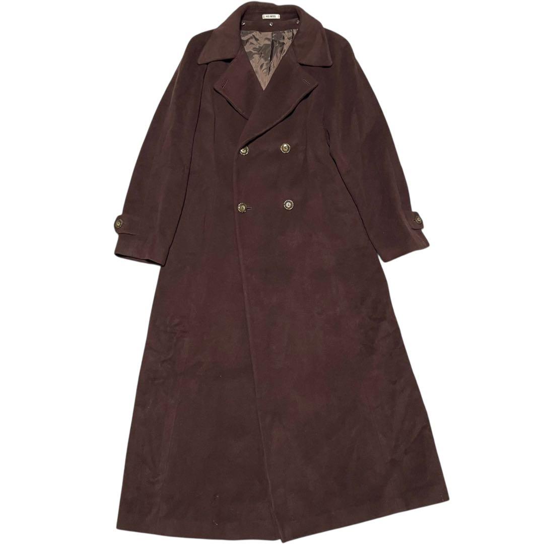 アンゴラ48%【HIS MISS】マキシ丈ダブルチェスターコート 日本製 茶XL