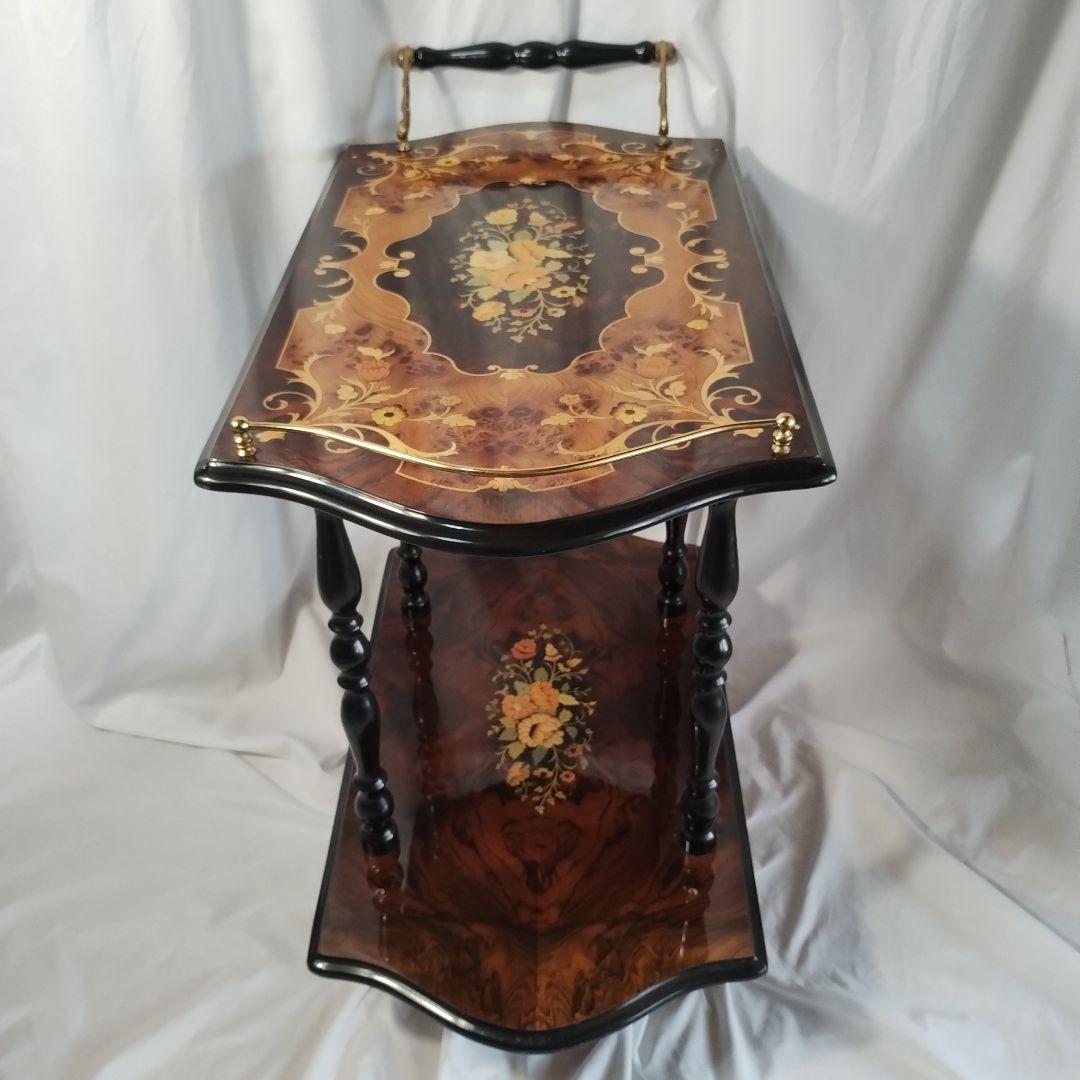 【関東地方限定販売】e【難あり】イタリア製 象嵌 キャスター付きキッチンワゴン