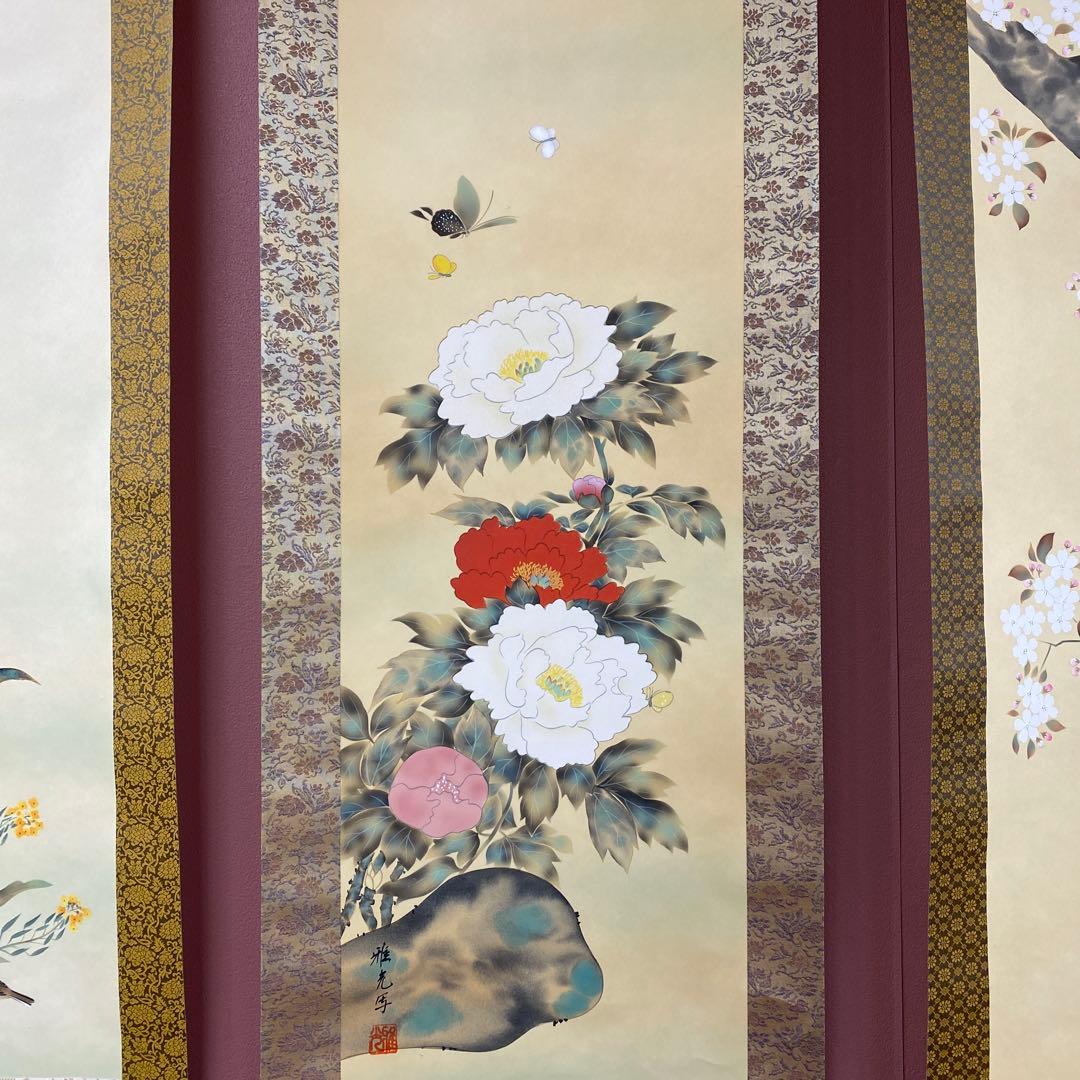 美品 掛け軸 酒井抱一写 十二カ月花鳥図 12本セット 永縄雅光作 収納箱付き