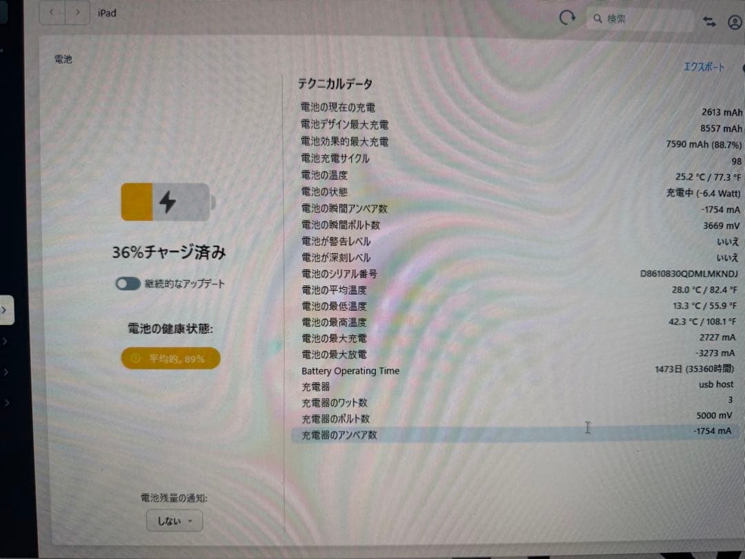 iPad 第8世代 32GB バッテリー最大容量:89%