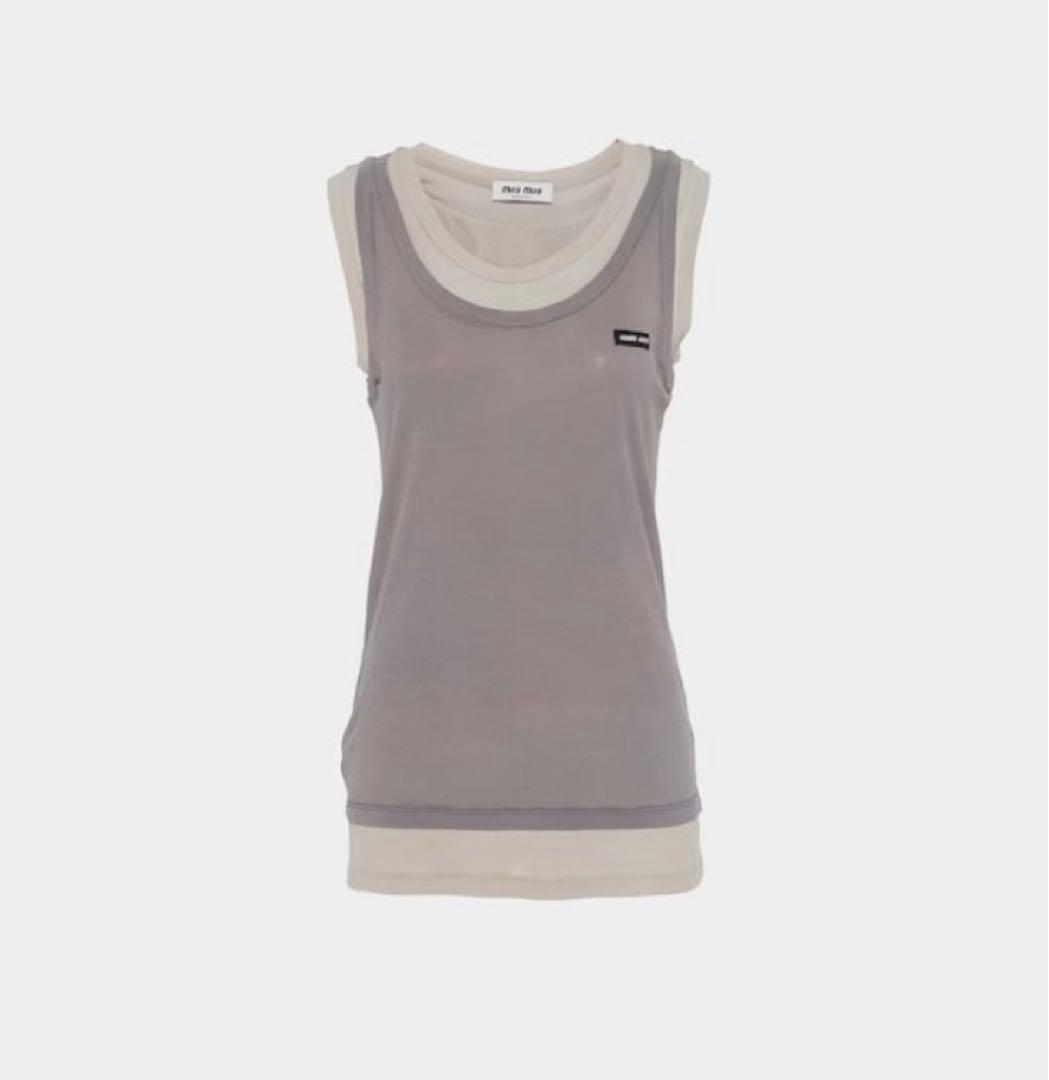 miumiu 2024 新作 ロゴ レイヤード ノースリーブカットソー タグつき