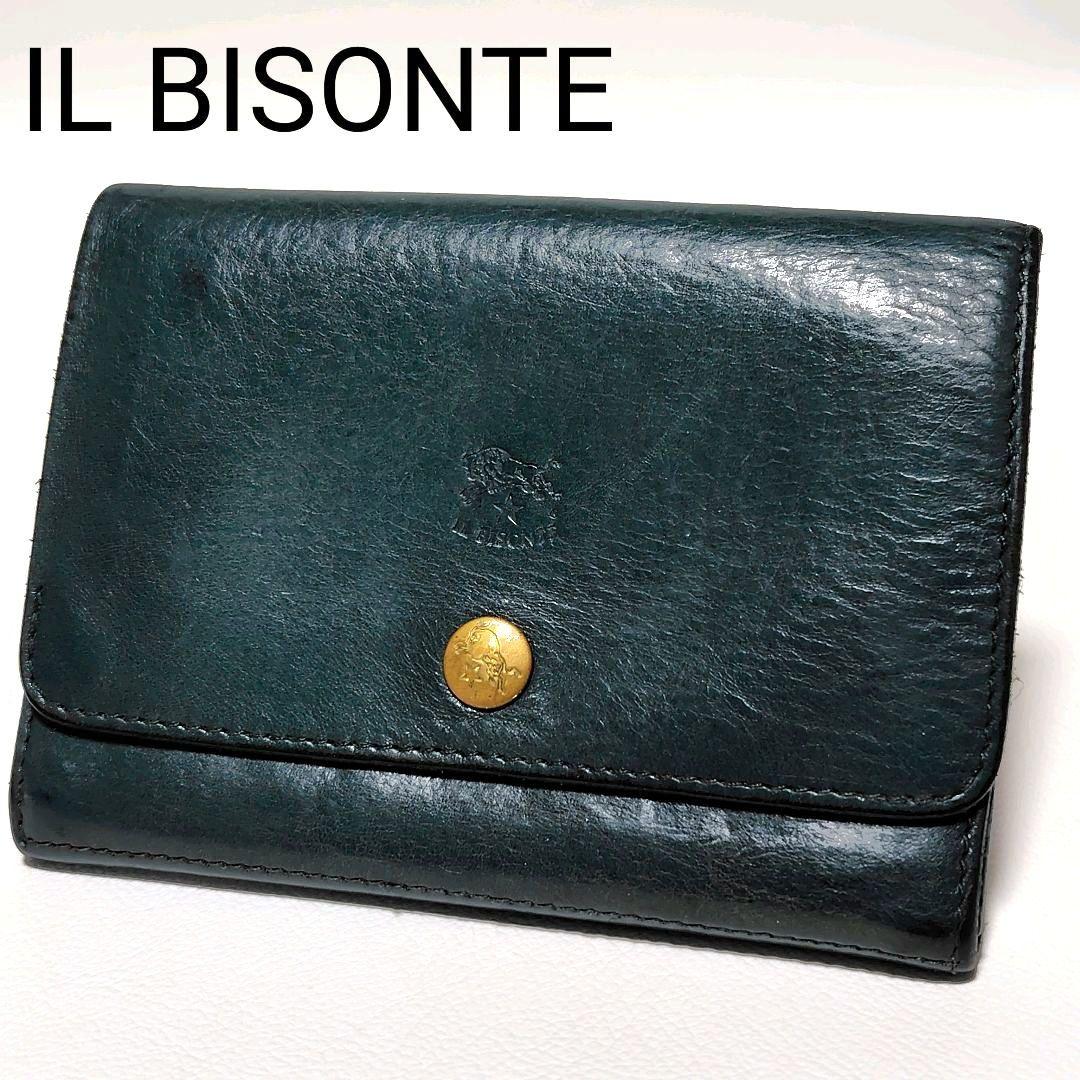人気モデル✨　イルビゾンテ　折り財布　グリーン　レザー　金ボタン　ロゴ型押し