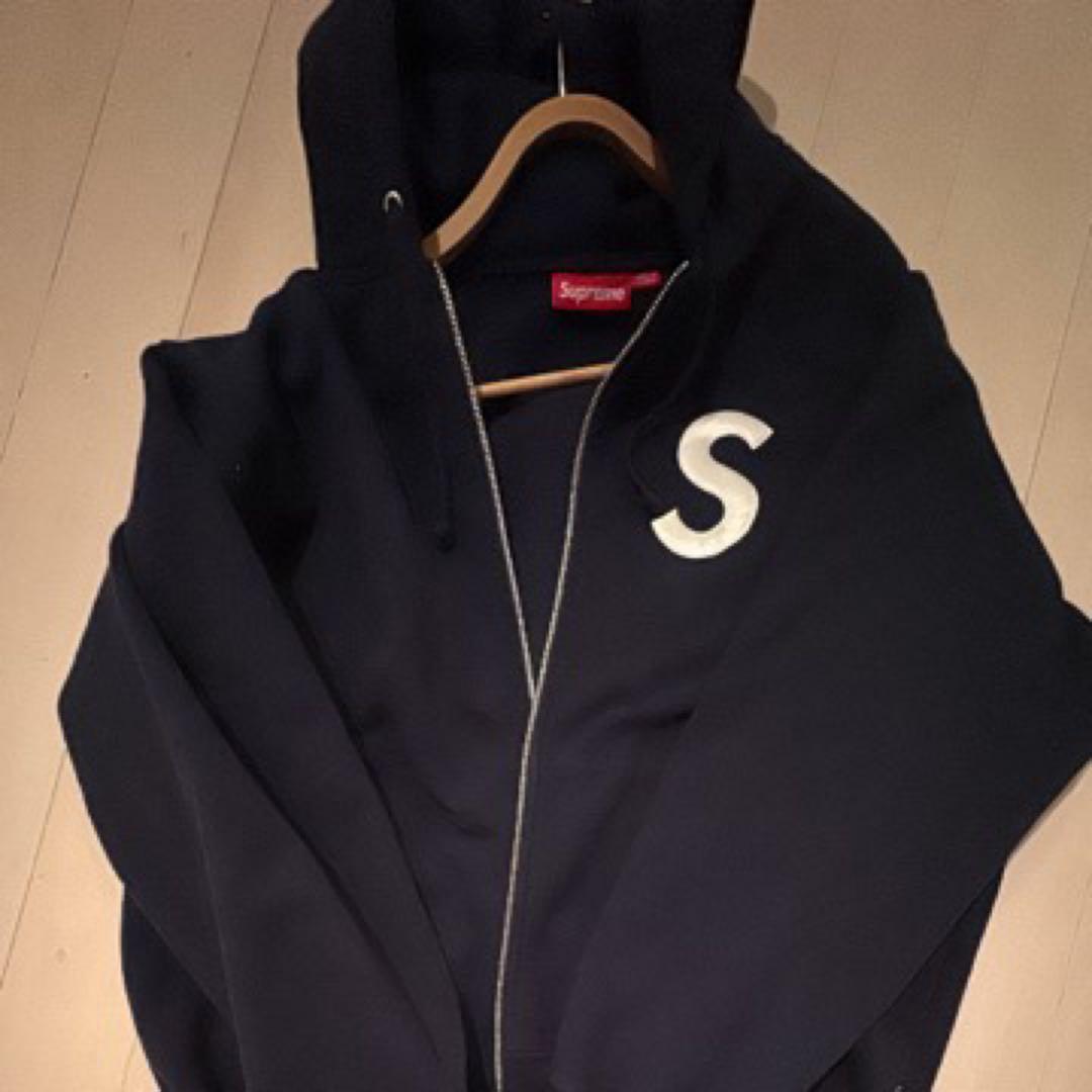Supreme Sロゴ ネイビーフルジップパーカー