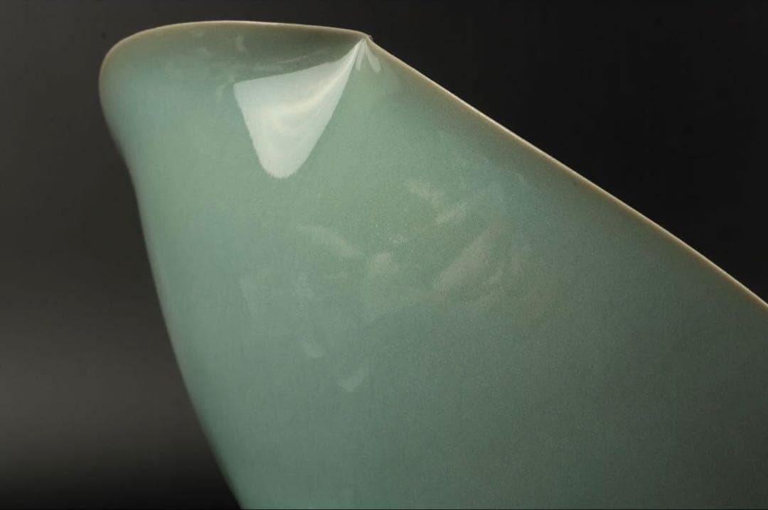 松林廣 青瓷輪花鉢 共箱 骨董 飾皿 飾り皿 鉢 菓子器