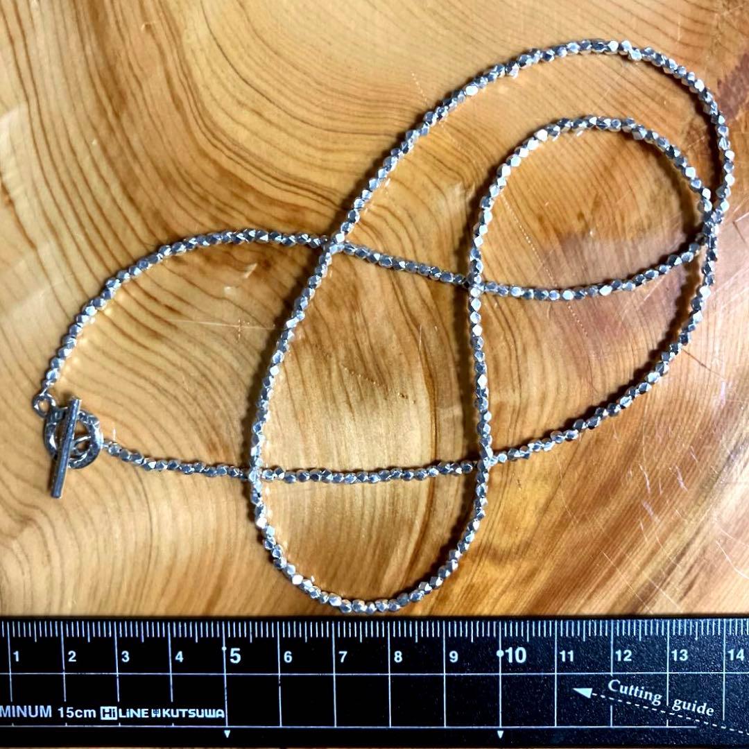 カレンシルバー　ソリッドビーズ　ランダムカット　ロングネックレス　60cm