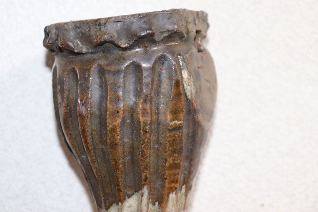 江戸中期　古萩　竹の子掛け花入　壁がけ　茶道具　送料込み250901