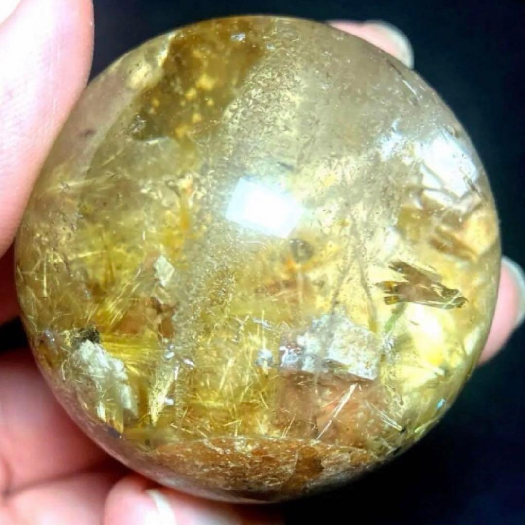42mm ゴールドルチルクォーツ　丸玉　スフィア　金針水晶