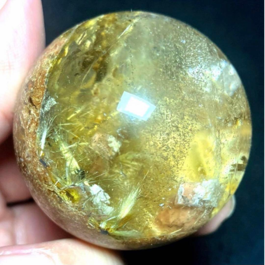 42mm ゴールドルチルクォーツ　丸玉　スフィア　金針水晶