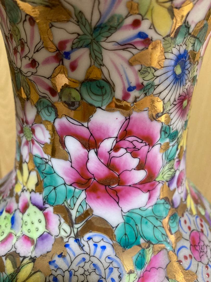 中国骨董／人物花鳥図／￼絵金百花瓶／亁隆年製铭