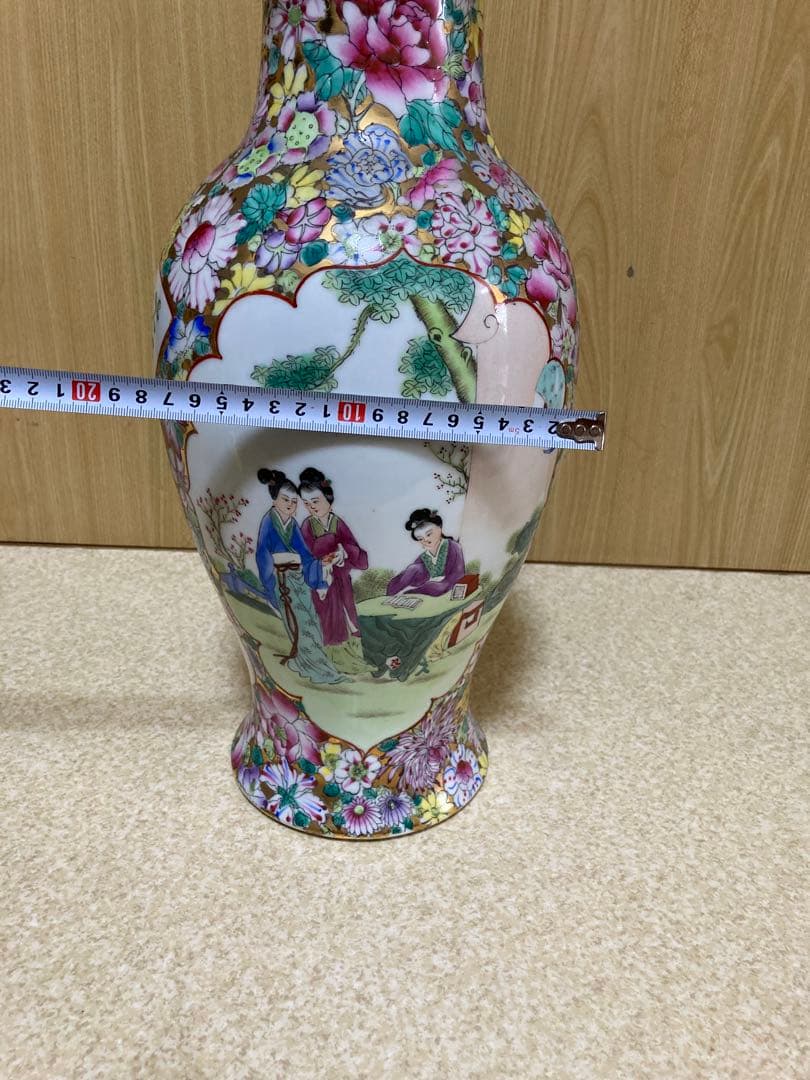 中国骨董／人物花鳥図／￼絵金百花瓶／亁隆年製铭