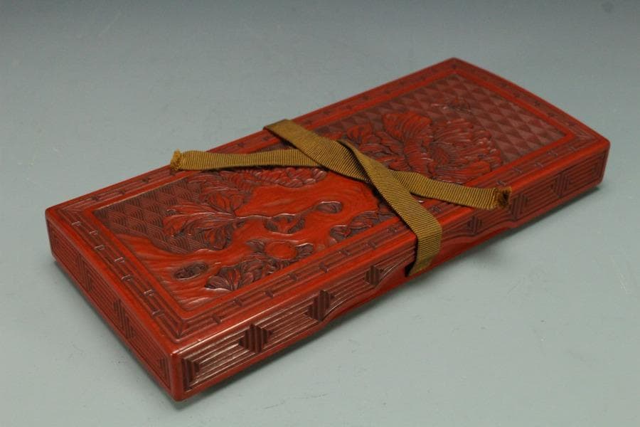 象堂山人造 讃岐彫 讃岐堆朱 牡丹紋 文箱 共箱 旧家蔵出