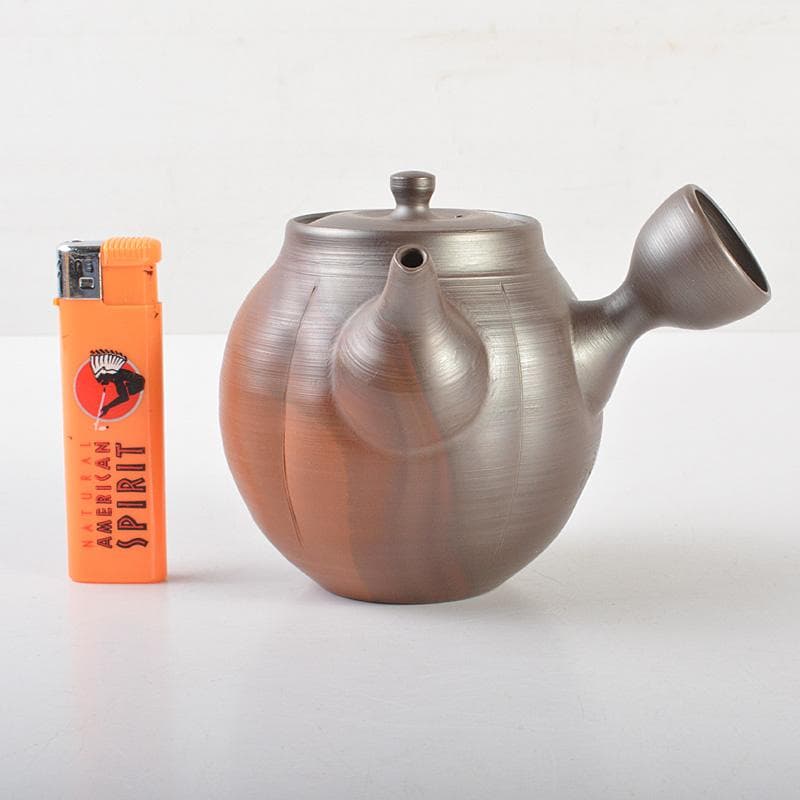 茶道具　萬古焼　清水洋造　横手急須　茶壷　共布共箱　V　6427