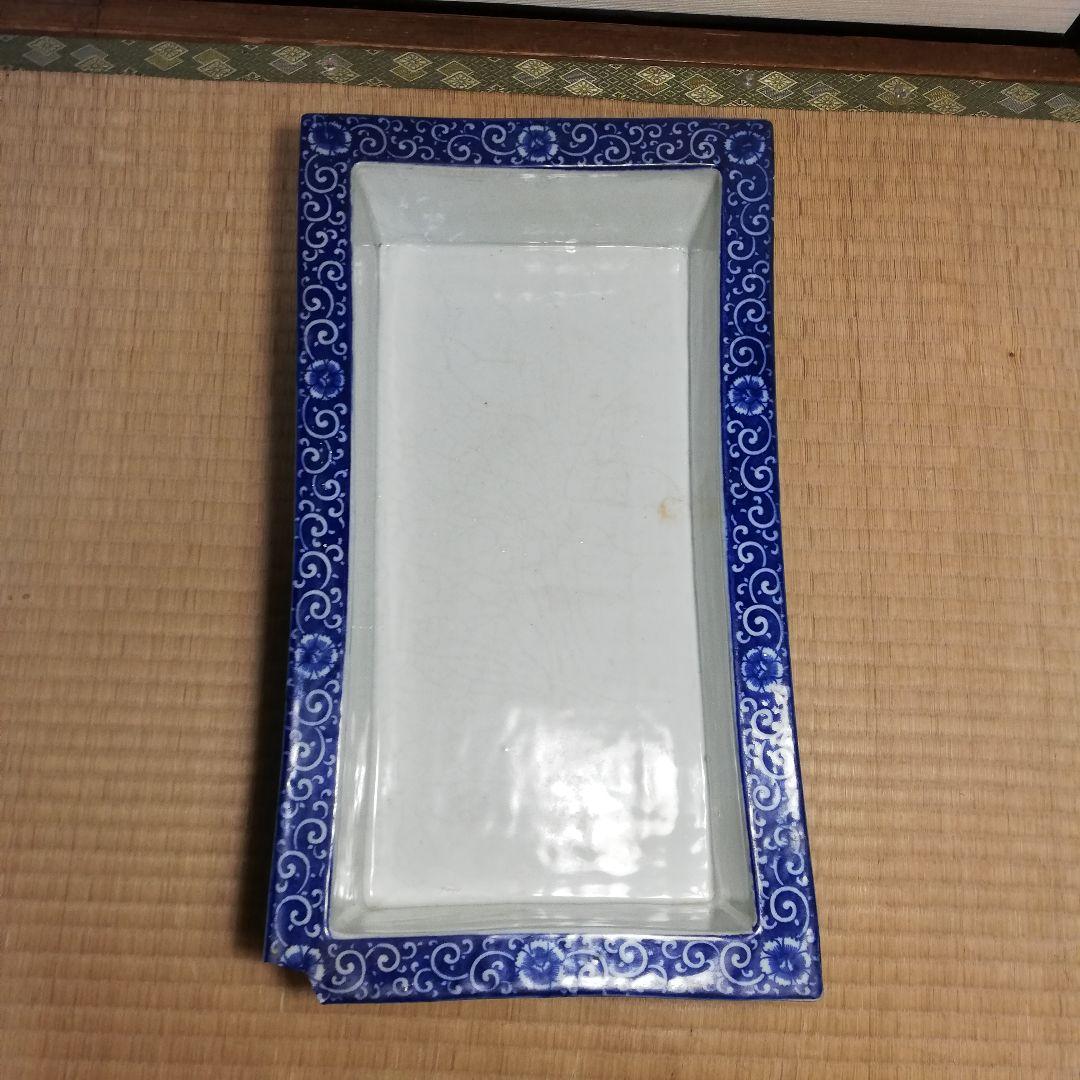 伊万里焼 染付波千鳥文足付水盤 金魚鉢 盆栽鉢 植木鉢 花器 有田焼 骨董 水槽