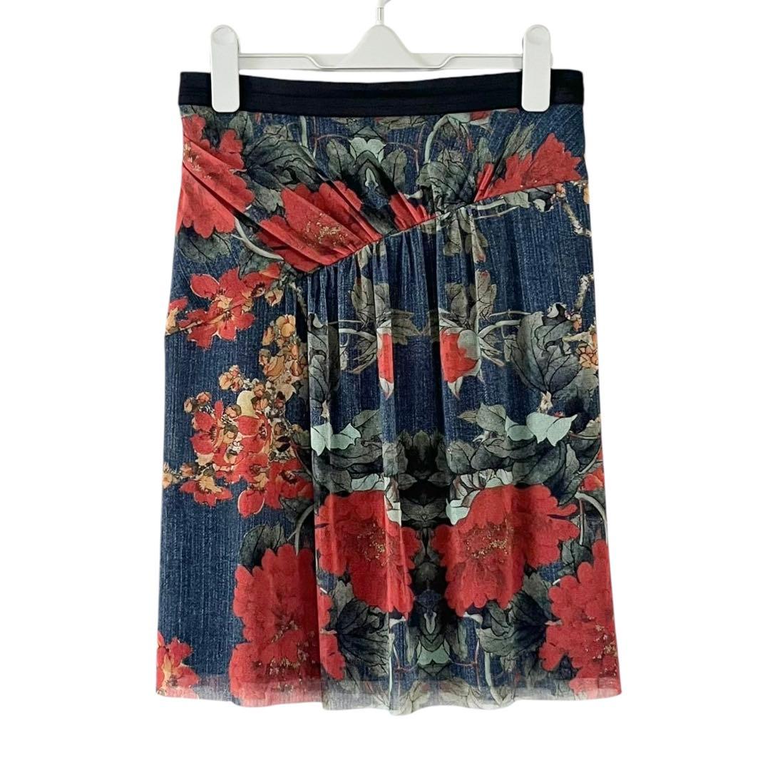 00s VIVIENNE TAM 花柄 パワーネット スカート 朱 モード コア