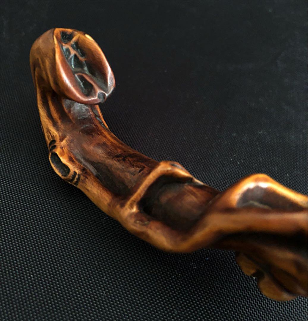 中国美術 唐 古黄楊木 細密彫り 如意 法具