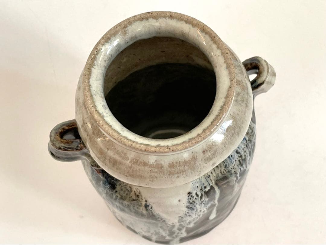 陶芸家　人間国宝　中里逢庵　中里太郎衛門　叩き朝鮮唐津耳付花生　花瓶　花入　共箱