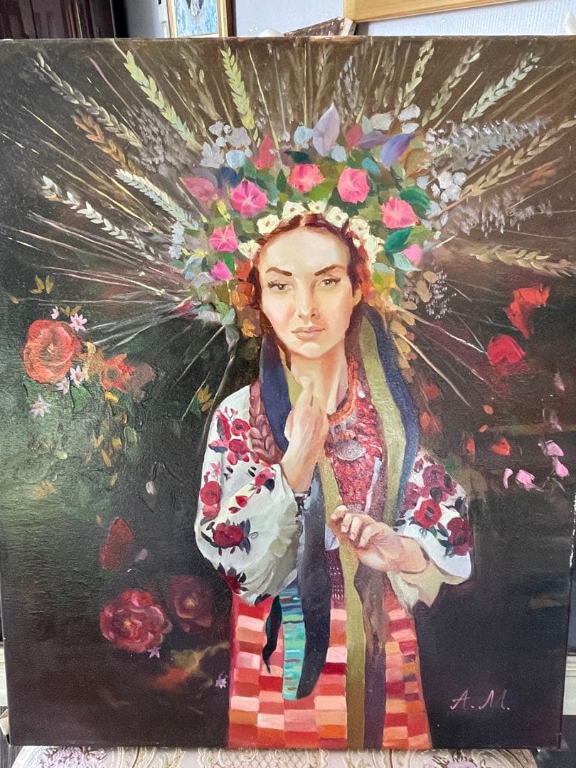 民族衣装を着た女性。油絵。支援のため、この絵を販売する。