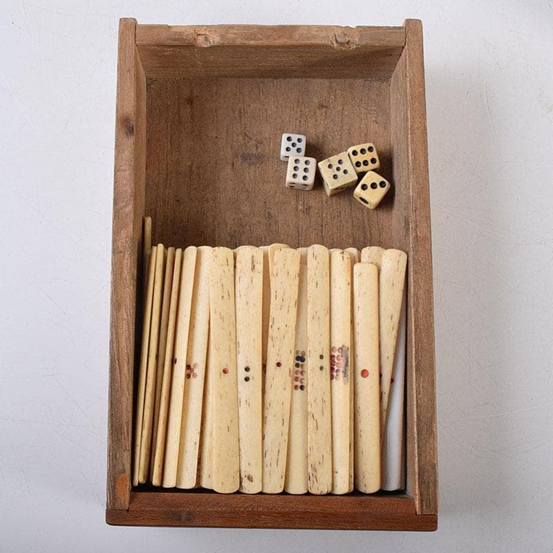 中国　竹嵌　骨牌　背竹牌　麻雀牌　木箱付　V　8014