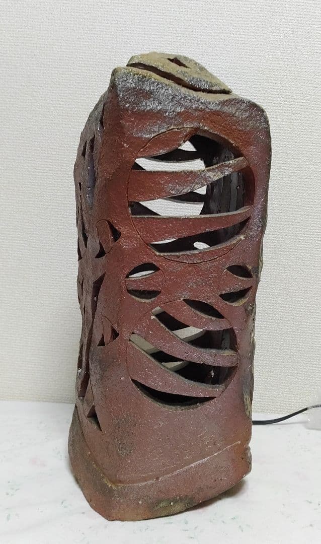 ◇陶芸美術　今野春雄 備前焼 ランプシェード オブジェ 40cm高