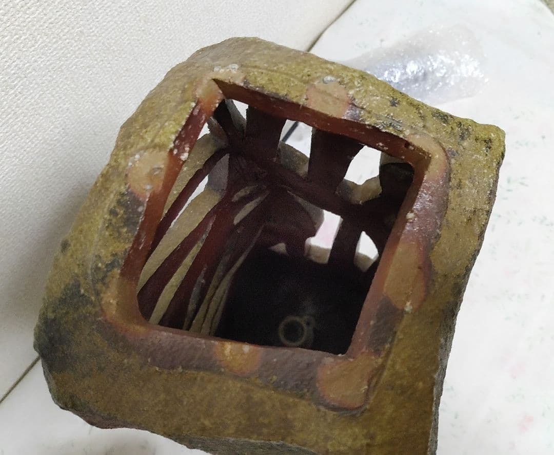 ◇陶芸美術　今野春雄 備前焼 ランプシェード オブジェ 40cm高