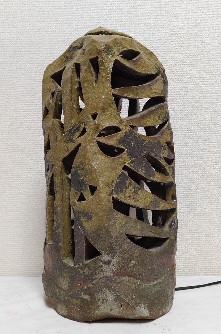 ◇陶芸美術　今野春雄 備前焼 ランプシェード オブジェ 40cm高