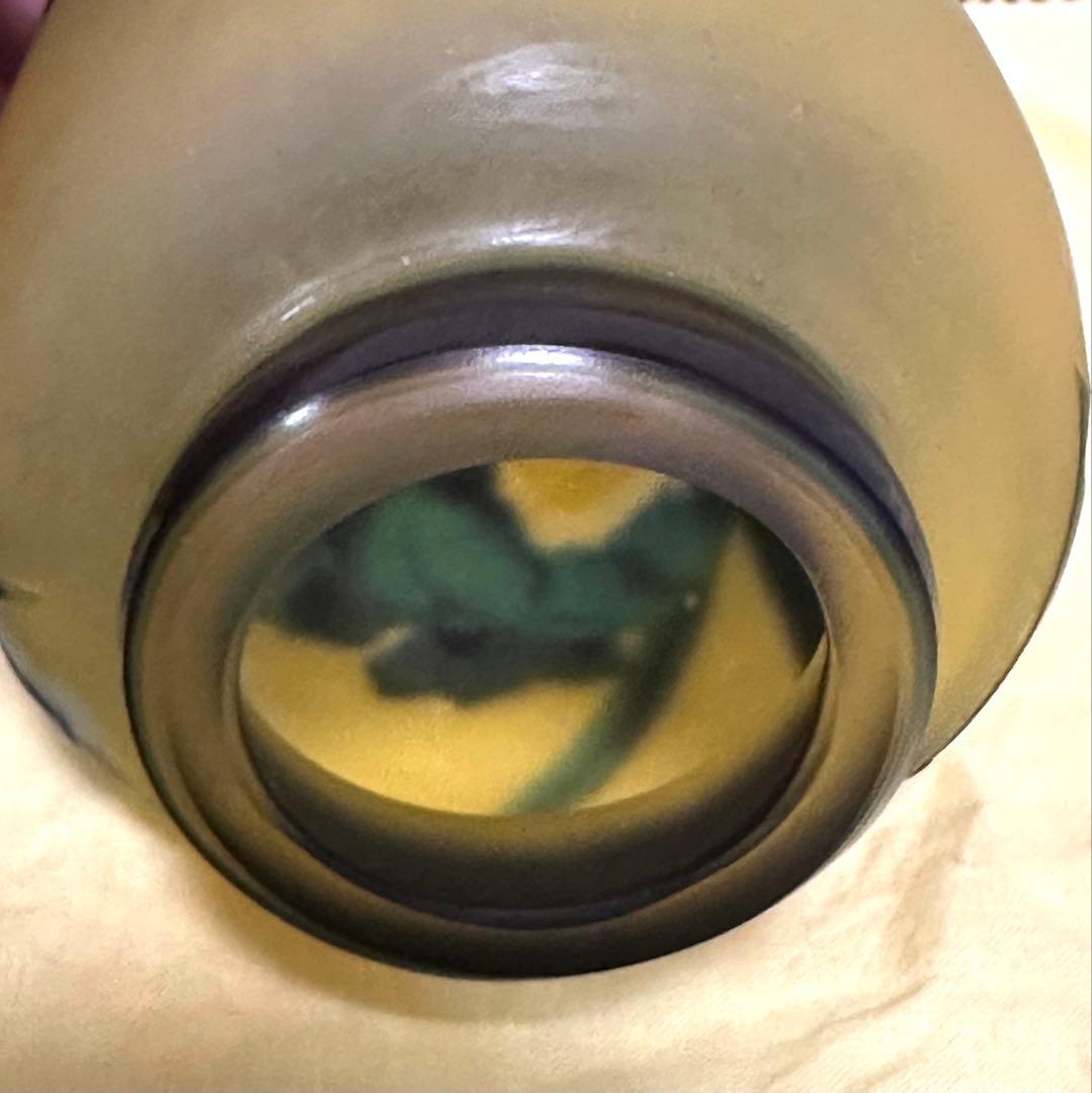 ガラス工芸作家　亀井治美　幻彩琳　水辺菖蒲文壺　真作保証