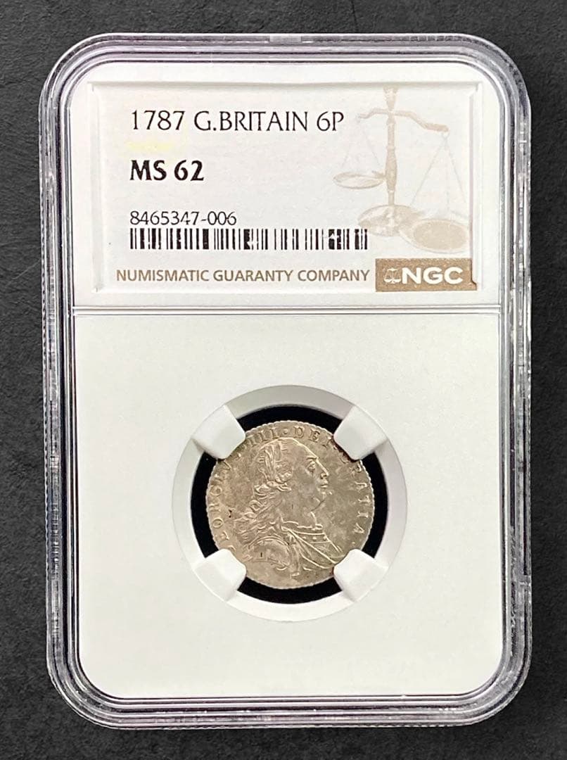【NGC MS62】1787年 イギリス ジョージ3世 6ペンス 銀貨 単年発行