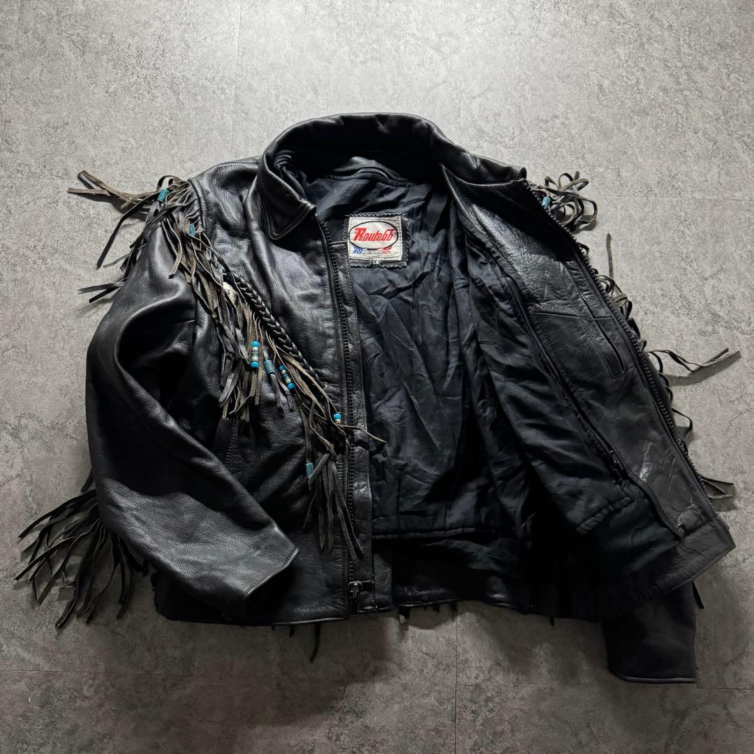 【希少】ライダースジャケット　L フリンジ　ギミック　ペイント　コンチョ　レザー