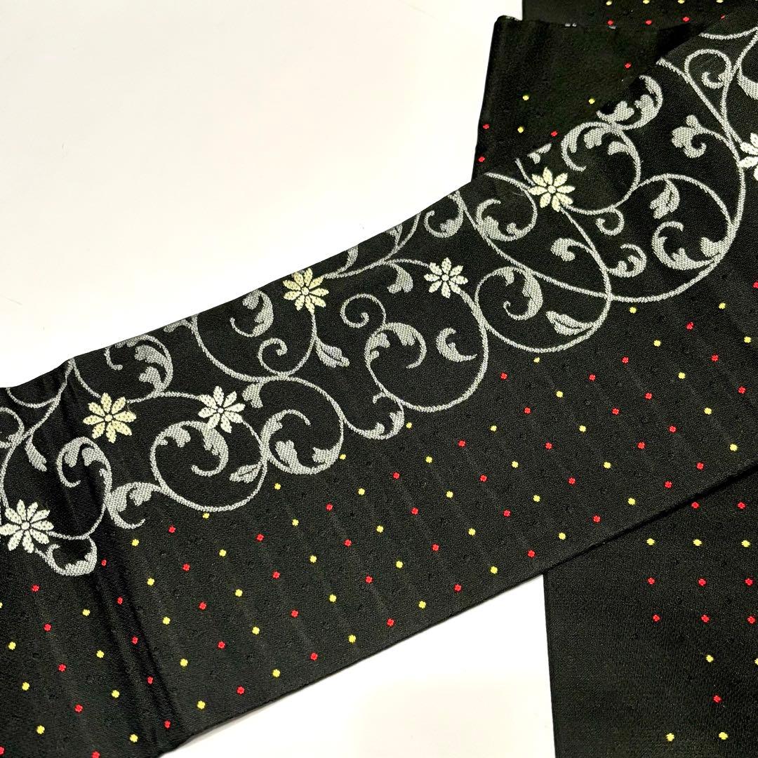 ぺ*ん様 名古屋帯 西陣織 黒 唐織 正絹 花唐草 ドット so259