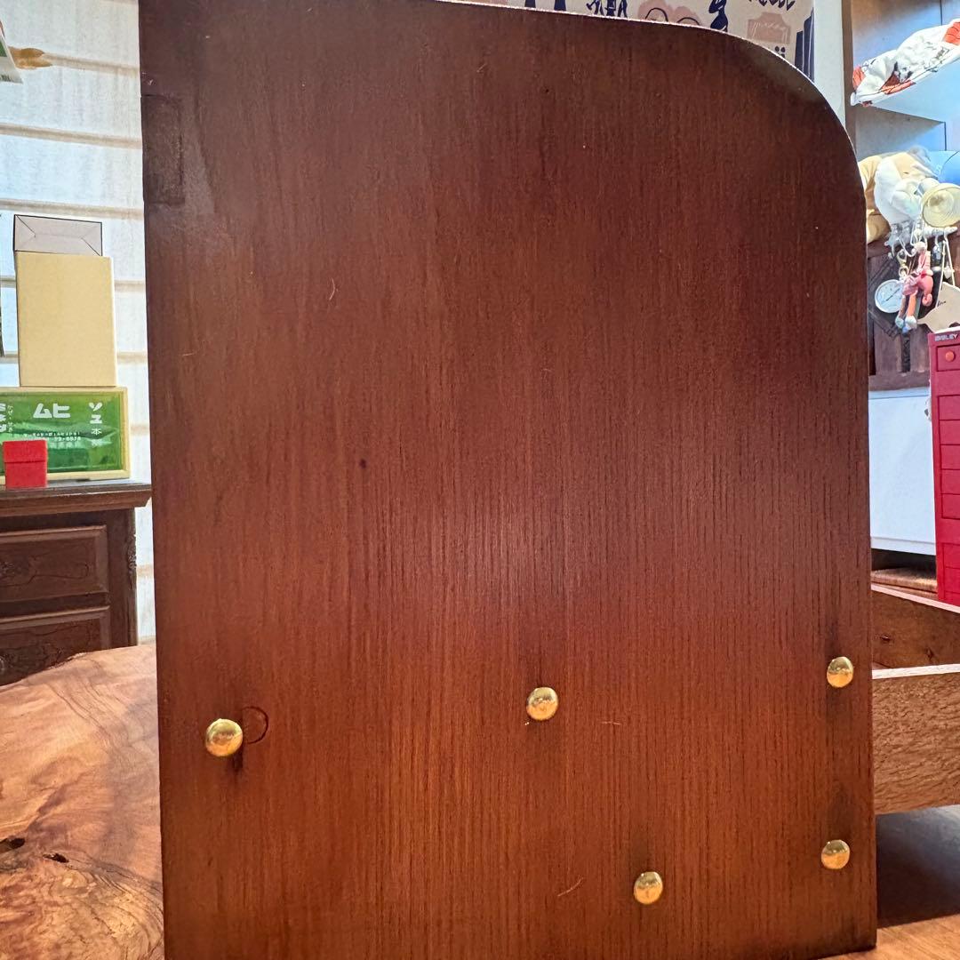 「欅無垢材 真鍮鋲 ヴィンテージ 卓上本立て 2段引き出し付き」