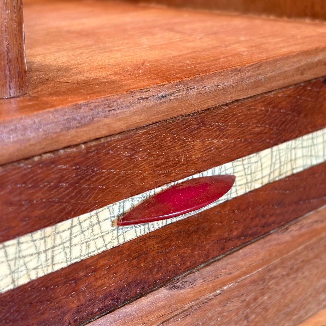 「欅無垢材 真鍮鋲 ヴィンテージ 卓上本立て 2段引き出し付き」