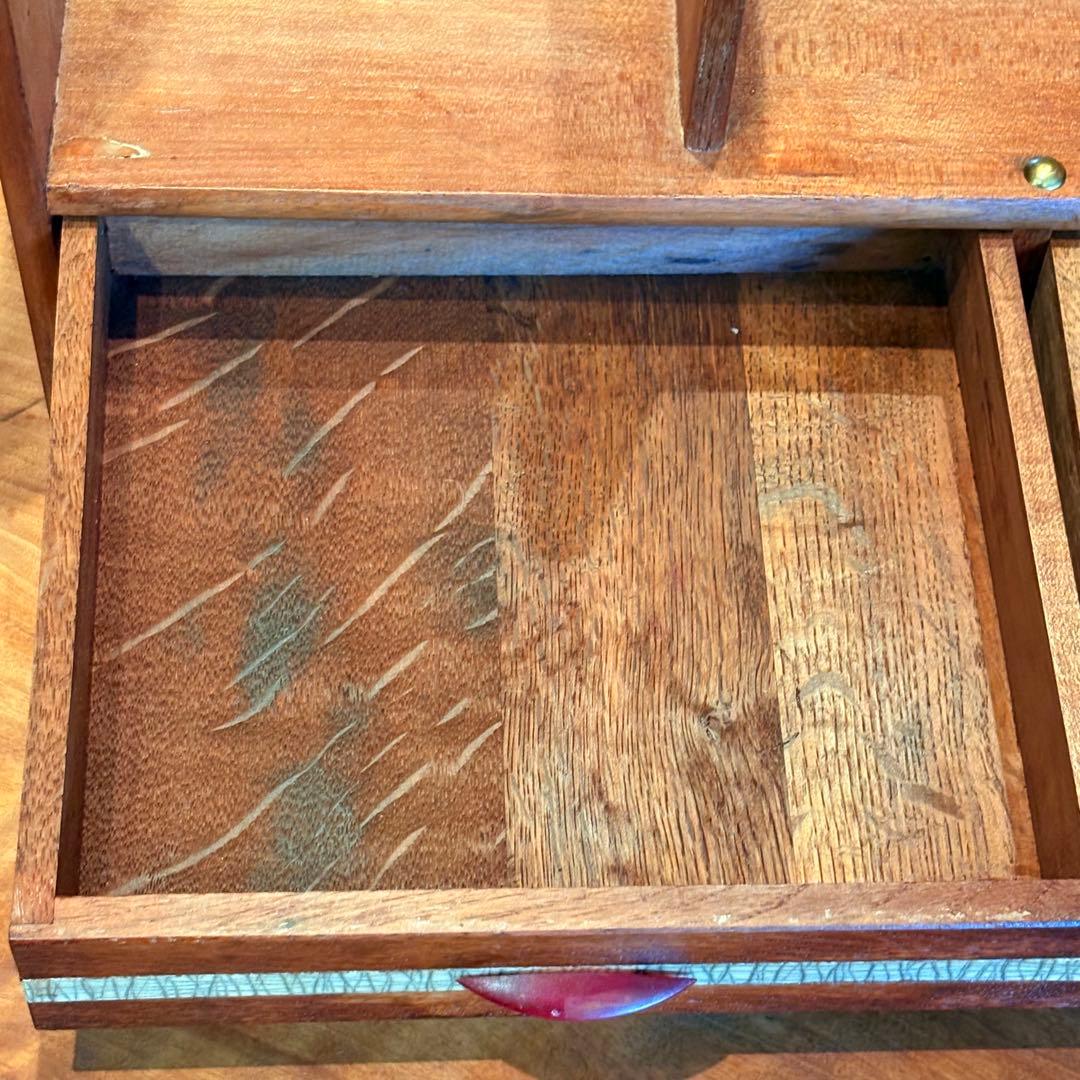 「欅無垢材 真鍮鋲 ヴィンテージ 卓上本立て 2段引き出し付き」