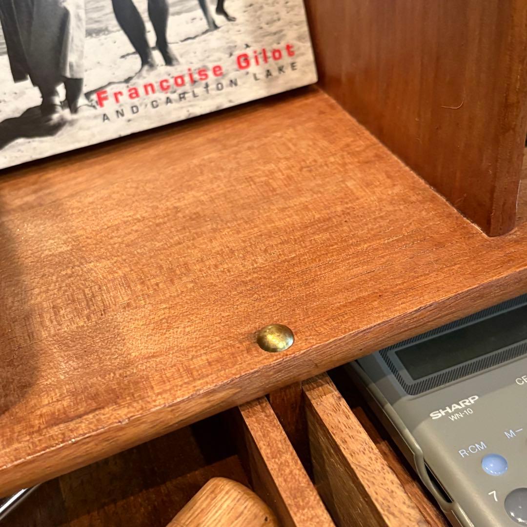 「欅無垢材 真鍮鋲 ヴィンテージ 卓上本立て 2段引き出し付き」