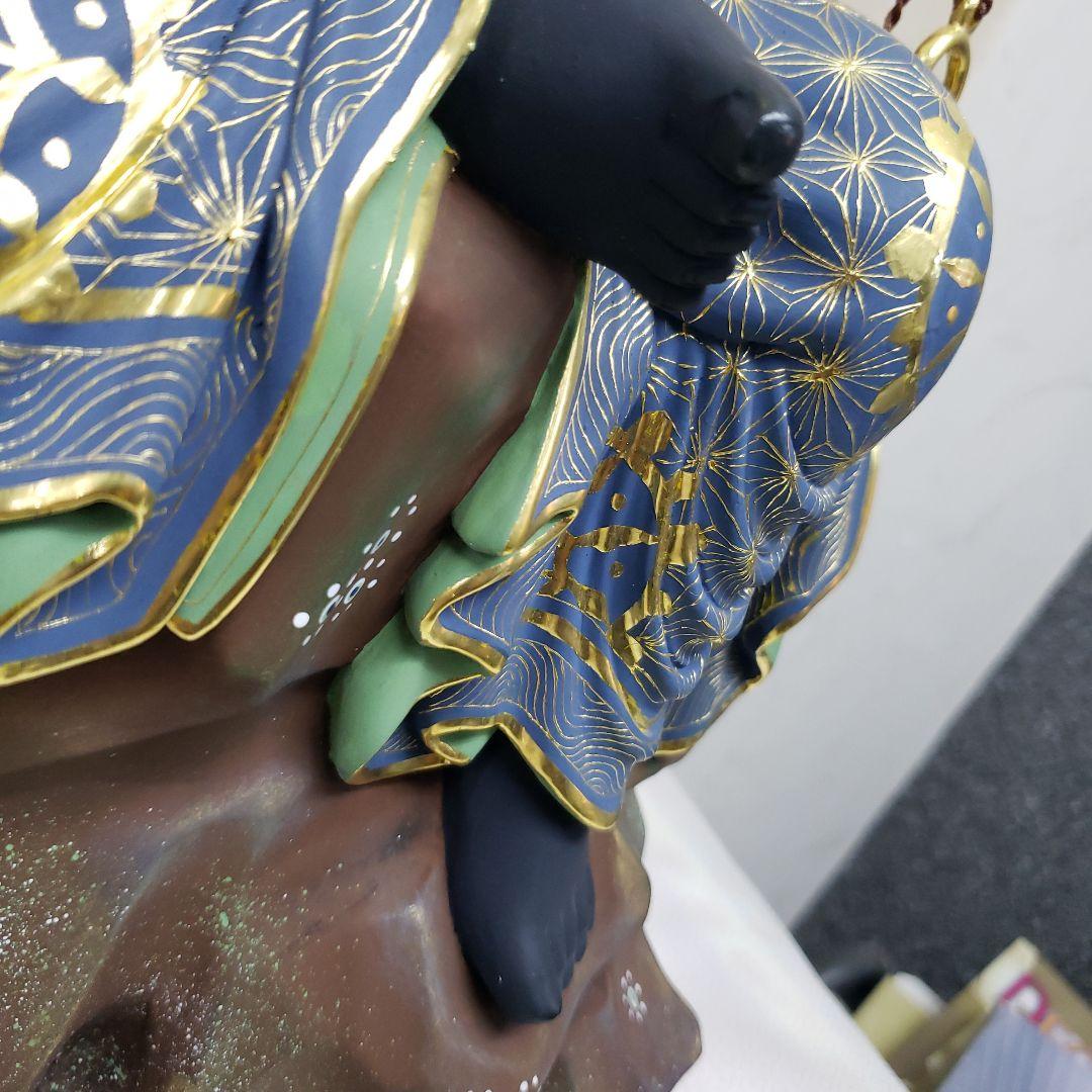 Ｂフライデー蔵出し特価希少台座極彩色錐金 不動明王半跏像7寸楠材高さ：約57cm